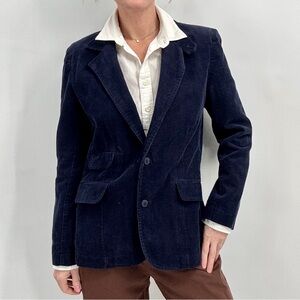 Vintage Mistral Corduroy Blazer Women 14 Navy Blue Jacket Preppy Academia Japan